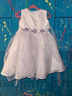 Lilac Floral Trim Girls' Party Dress B221